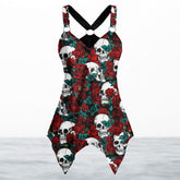 Rose Skull Pattern Women's Racing Tank Top With Irregular - Wonder Skull